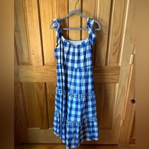 J. Crew Factory Blue and White Checkered Midi Dress